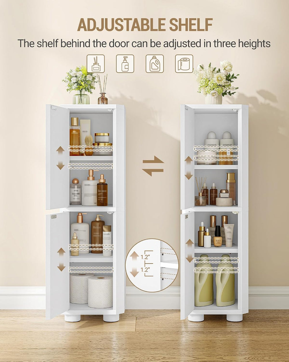 Hzuaneri Corner Bathroom Cabinet,Small Corner Floor Cabinet with 4 Doors