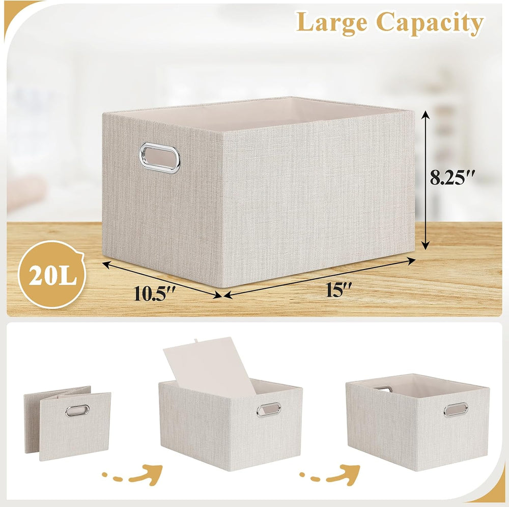 Posprica Closet Storage Bins, 4 Pack Closet Shelf Organizers, Linen Fabric De...