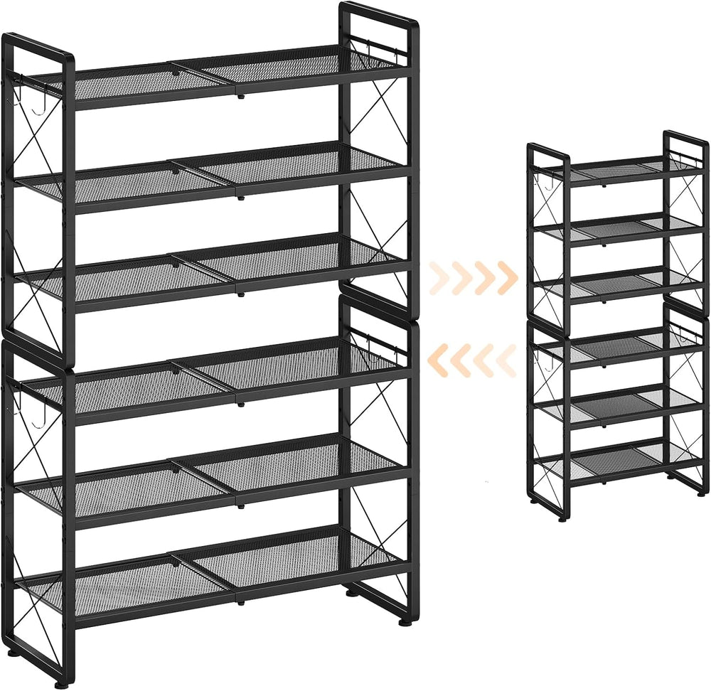 ELYKEN Expandable Shoe Rack for Closet, 6-Tier Metal Black Shoe Organizer