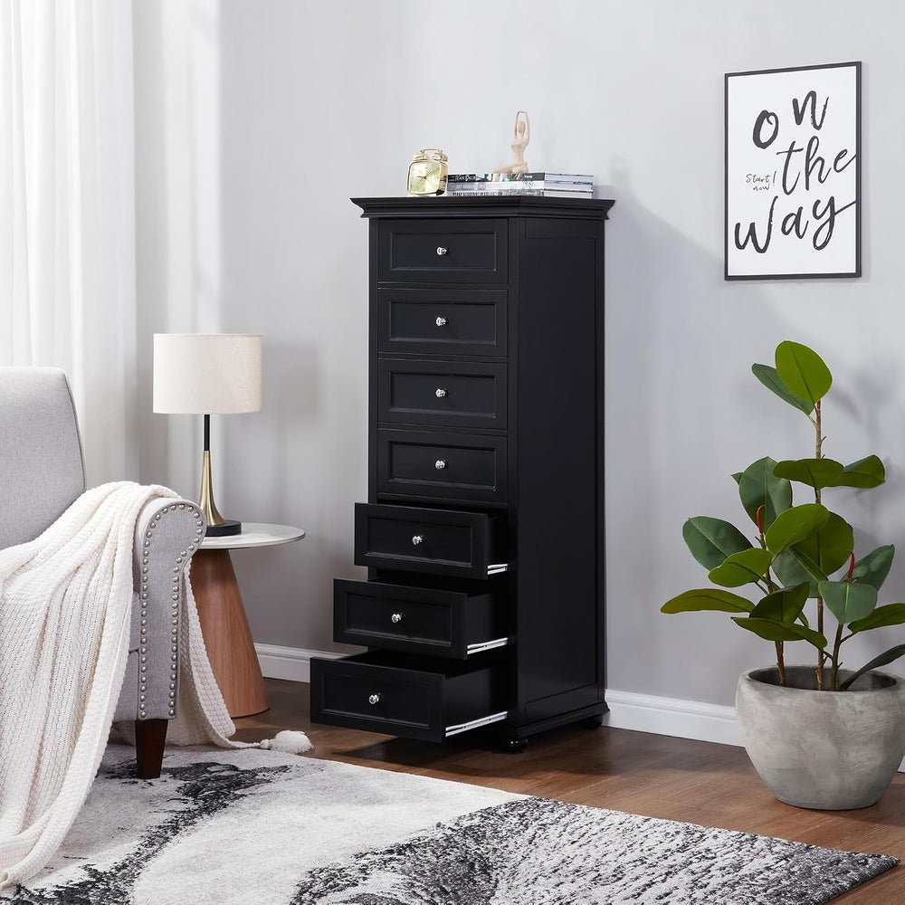 Tall Black Dresser for Bedroom with 7 Drawers, 52" Tall Skinny Dresser