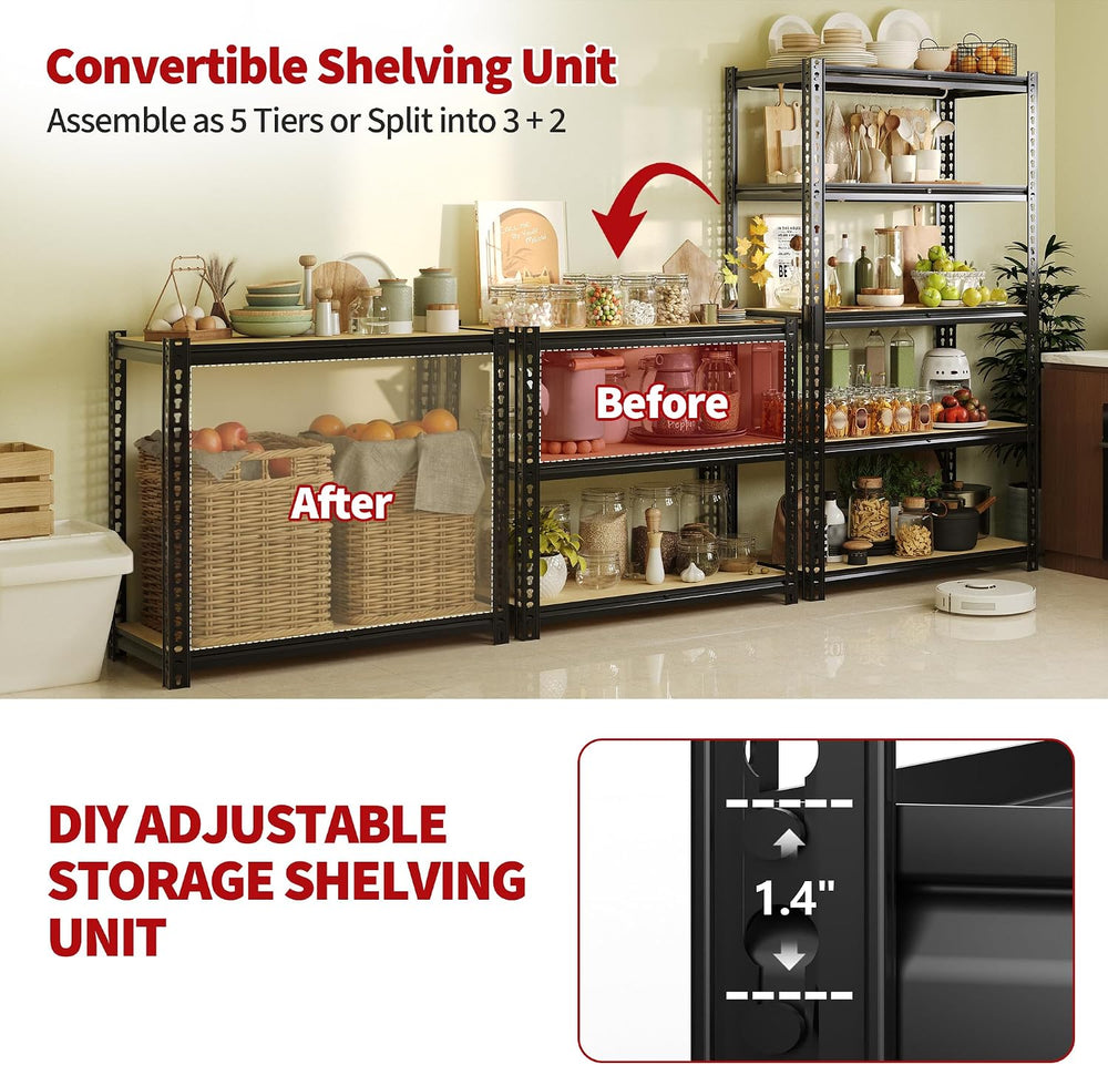 Heavy Duty Garage Storage Shelves, 5-Tier Adjustable Metal Shelving Unit