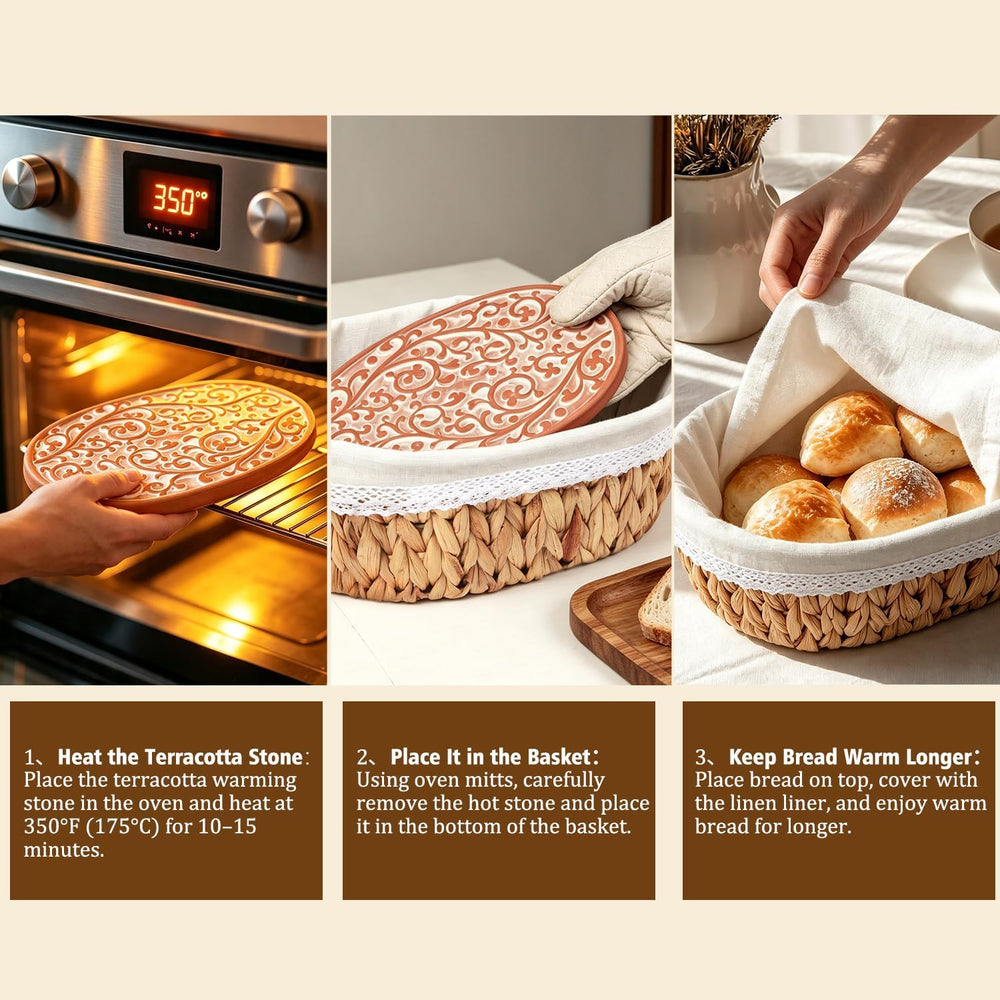Bread Warmer Basket with Stone - Large Bread Baskets for Serving/House Warmin...