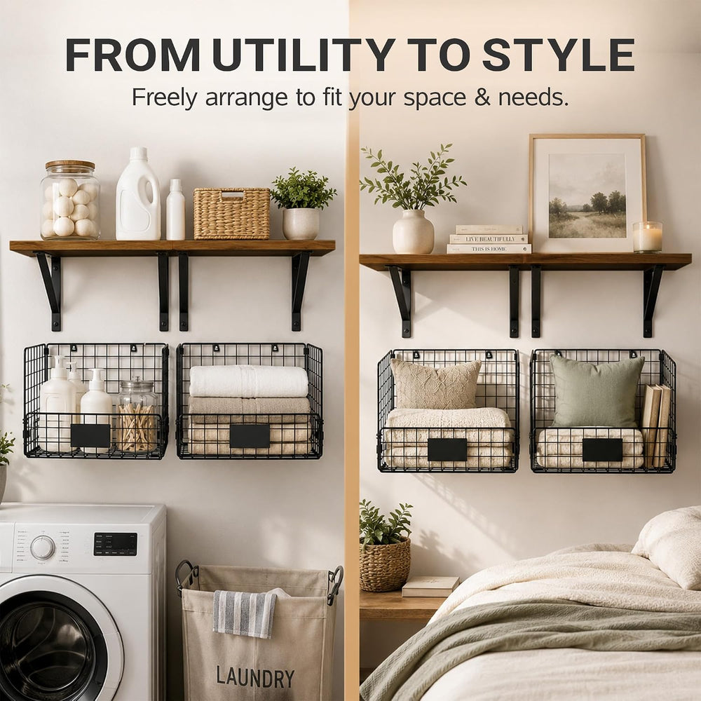 2 Pack Laundry Room Shelves Wall Mounted with Wire Mesh Baskets