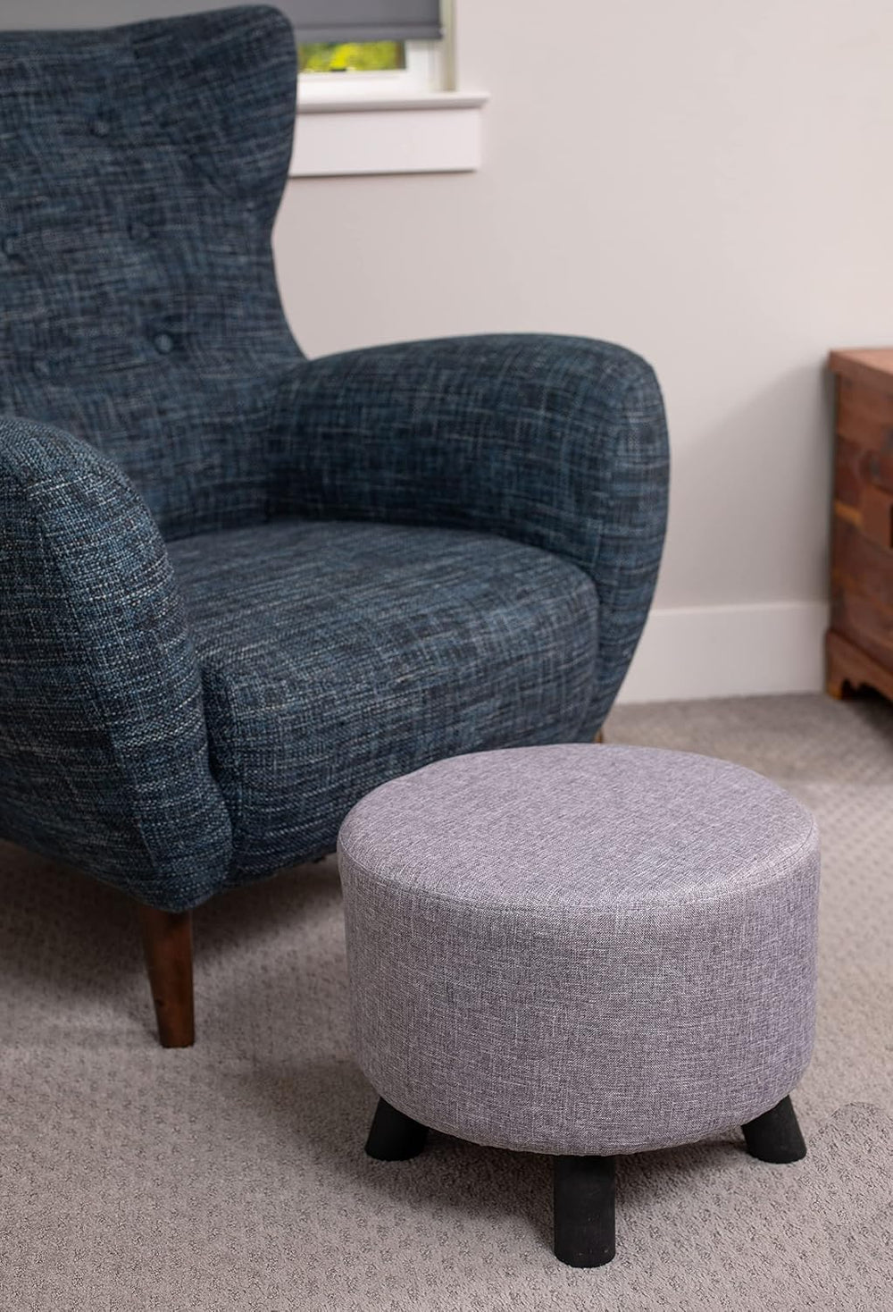 BIRDROCK HOME Grey Linen Foot Stool Ottoman – Soft Compact Round Padded Seat ...
