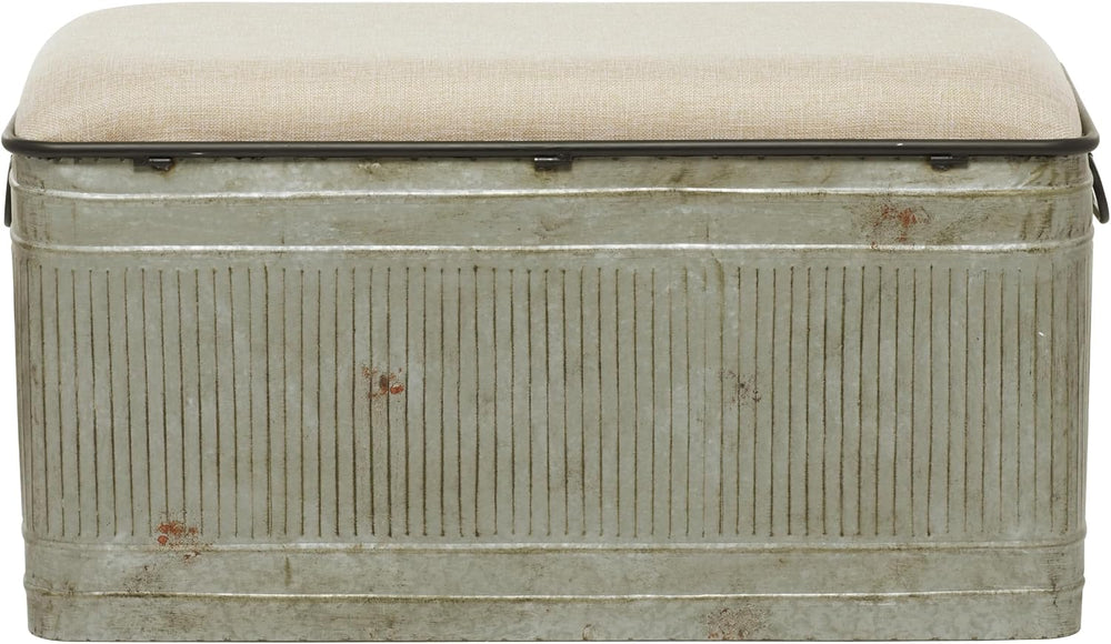 Deco 79 Metal Room Storage Bench Galvanized Entryway Bench with Cream Burlap ...