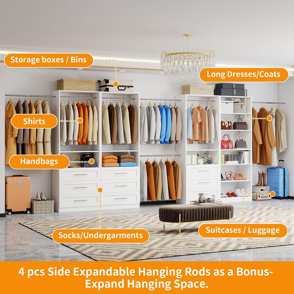 Closet System with 4 Sets, 8FT-21FT Closet Organizer Systems with 9 Drawers 9...