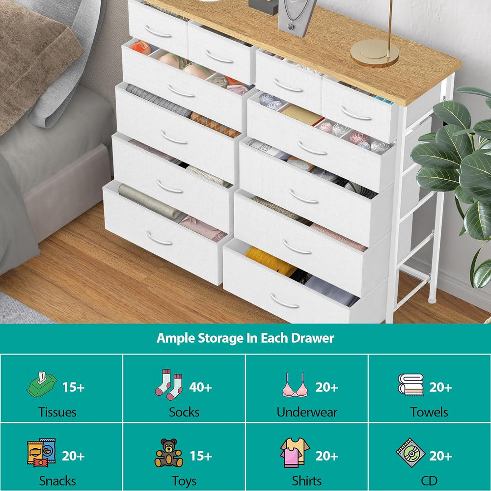 VASICAR 12 Drawers Dresser for Bedroom, Compact Chest of Drawers