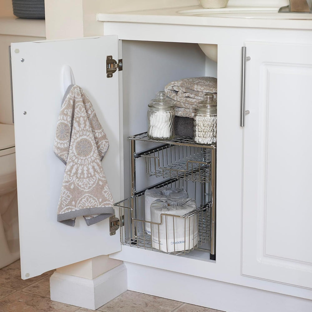 Household Essentials Free Standing Two Basket Sliding Cabinet Organizer with ...