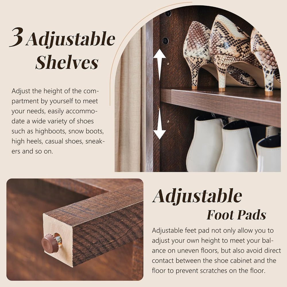 IFGET 71" Tall Arched Shoe Storage Cabinet, 7 Tiers Shoe Rack-Brown
