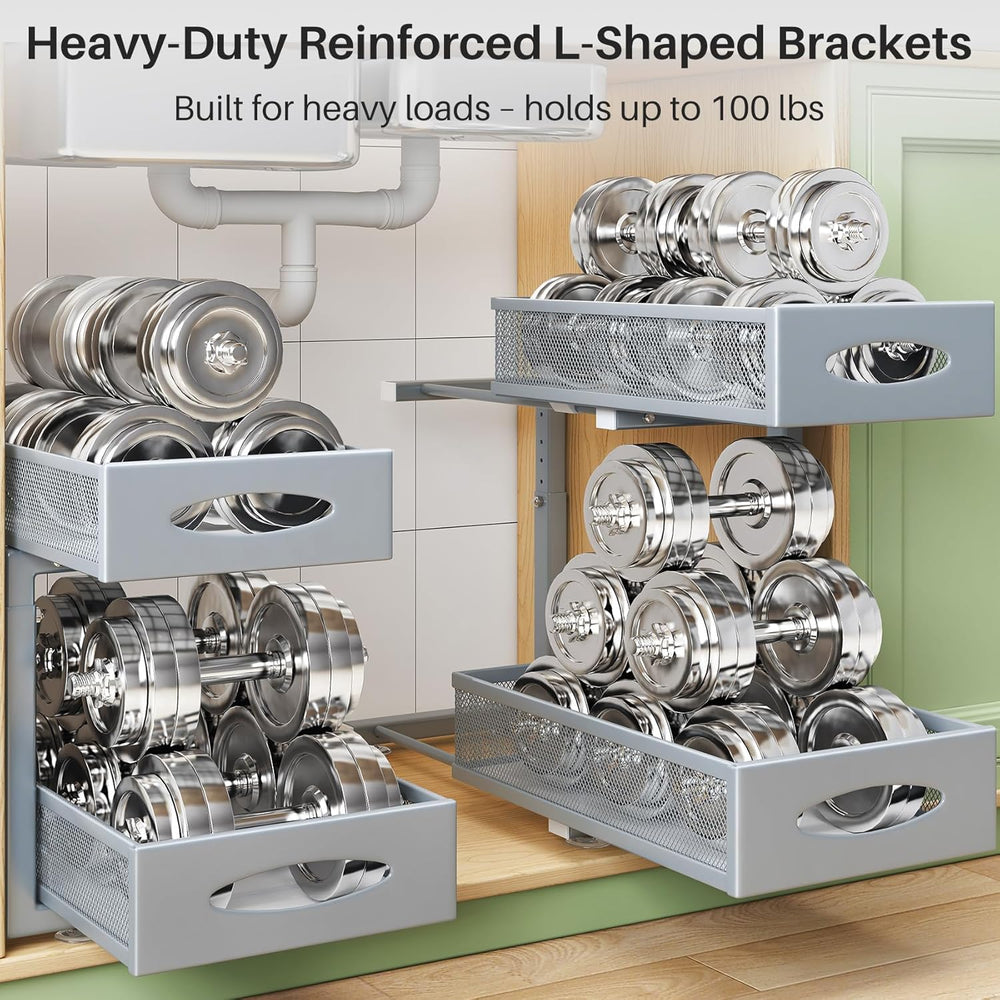 1 Pack Under Sink Organizer, 2 Tier Pull out Cabinet Organizer Mesh Baskets w...