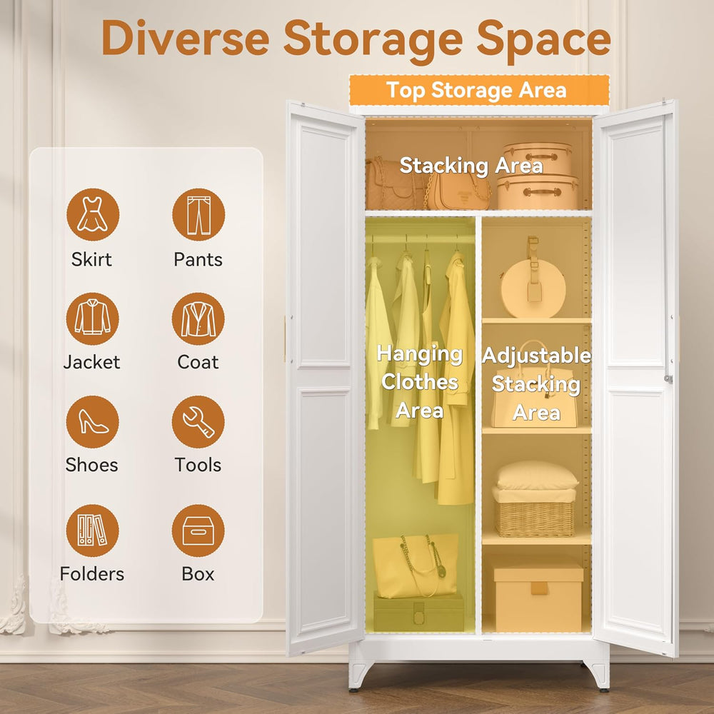 Polup 71" Tall Metal Armoire Wardrobe Closet with Doors and Lock