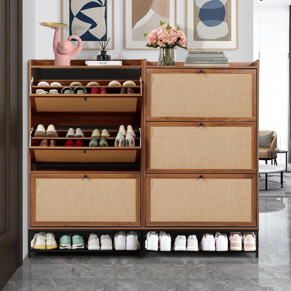 LEVNARY Shoe Cabinet for Entryway, Slim Shoe Cabinet with 3 Flip Drawers Narr...