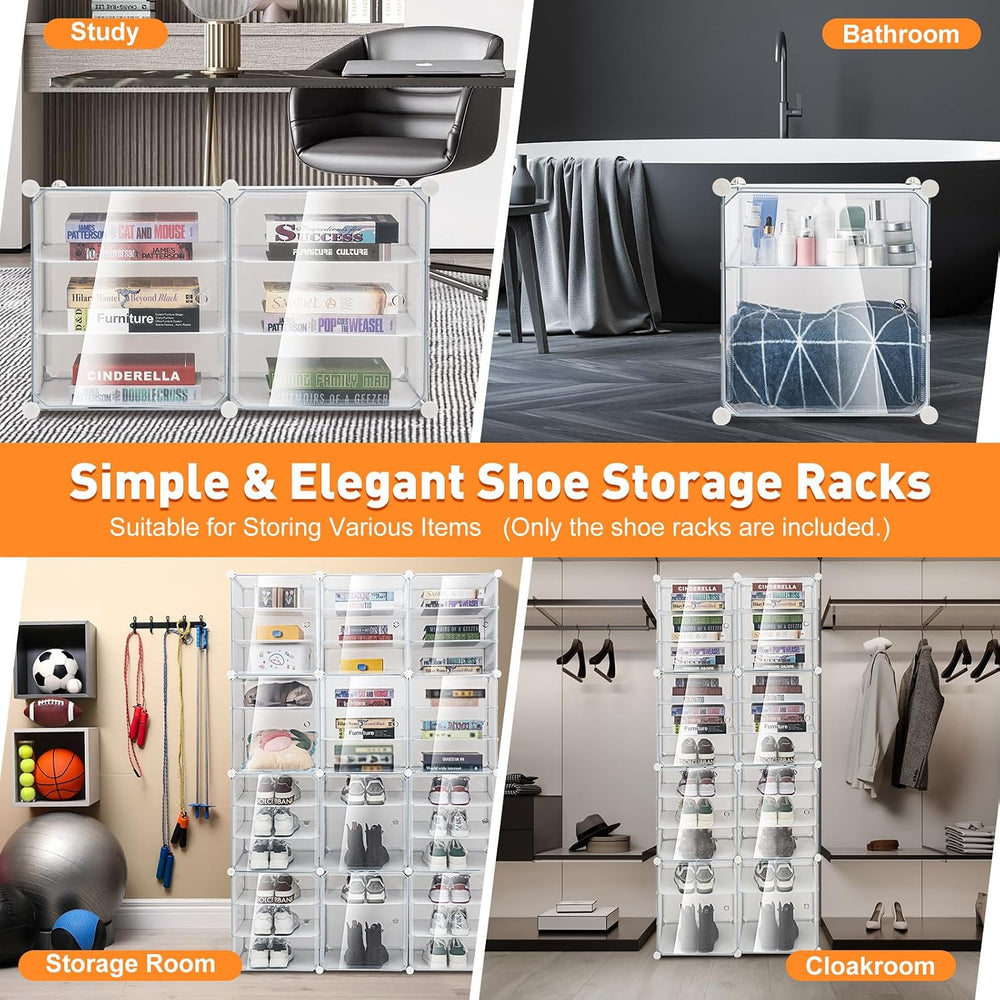 Portable Shoe Rack Organizer 12 Tier DIY Shoe Cabinet, 96 Pairs White Plastic...
