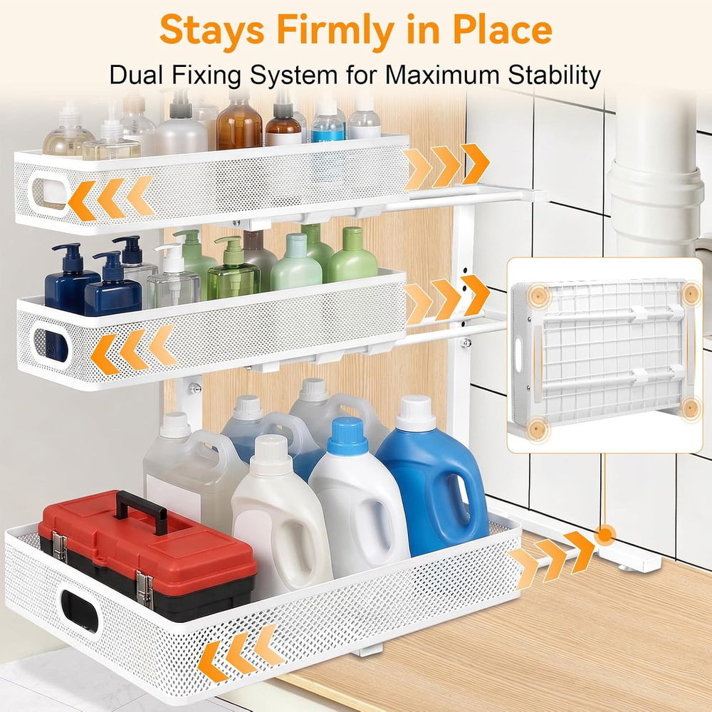 3 Tier Adjustable Under Sink Organizer for Bathroom & Kitchen(2Pack, White)