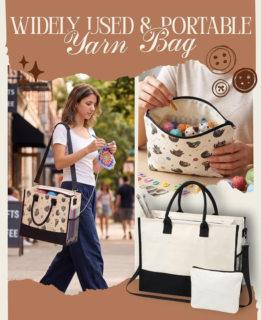 INNObeta Yarn Bag for Women, Crochet Knitting Storage Bag-Cat