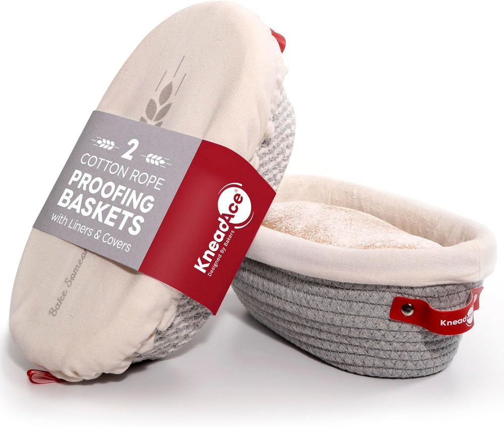 KneadAce Cotton Rope Banneton Bread Proofing Basket Set, 2 x Oval Bread Baske...