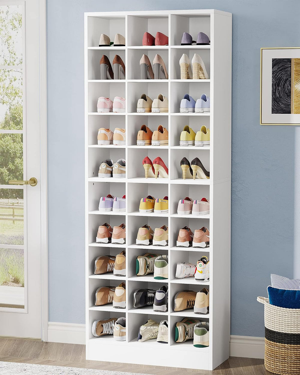 Tribesigns 10-Tier Shoe Storage Cabinet, White Wooden Shoe Rack with 30 Cubbi...