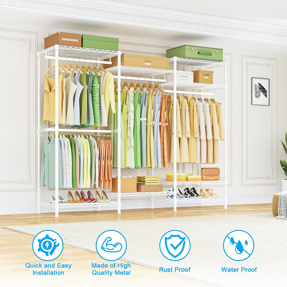 Ulif E13 Heavy Duty Clothes Rack（With 4 Hanger Rods & 8 Shelves） Freestan...