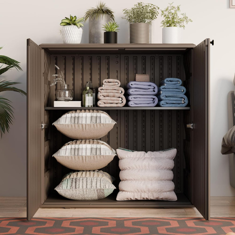Mrosaa Indoor Outdoor Storage Cabinet Waterproof with 1 Shelf, Plastic Outdoo...