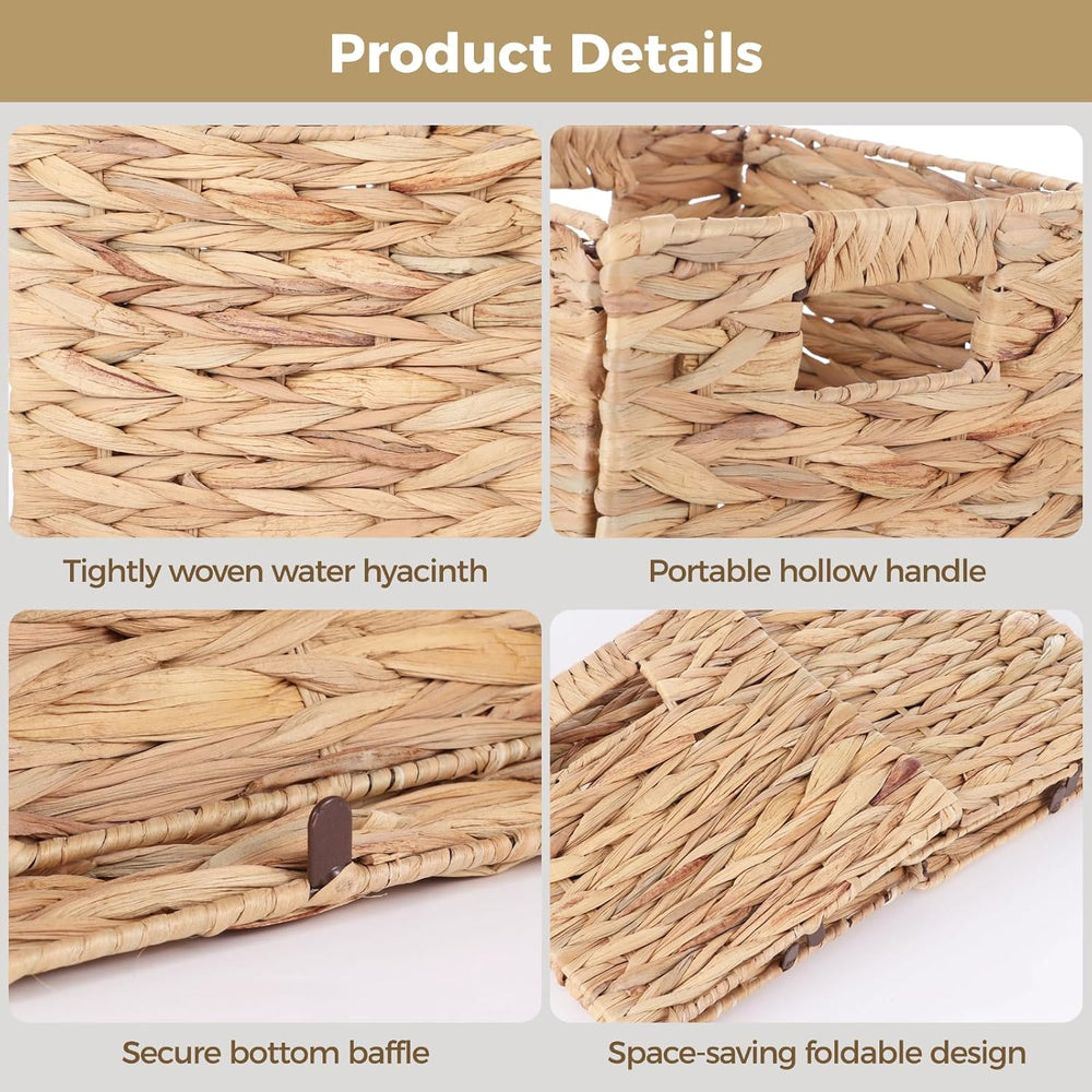4 Pcs 9 Inch Wicker Cubes Storage Bins - Woven Water Hyacinth Storage Baskets...