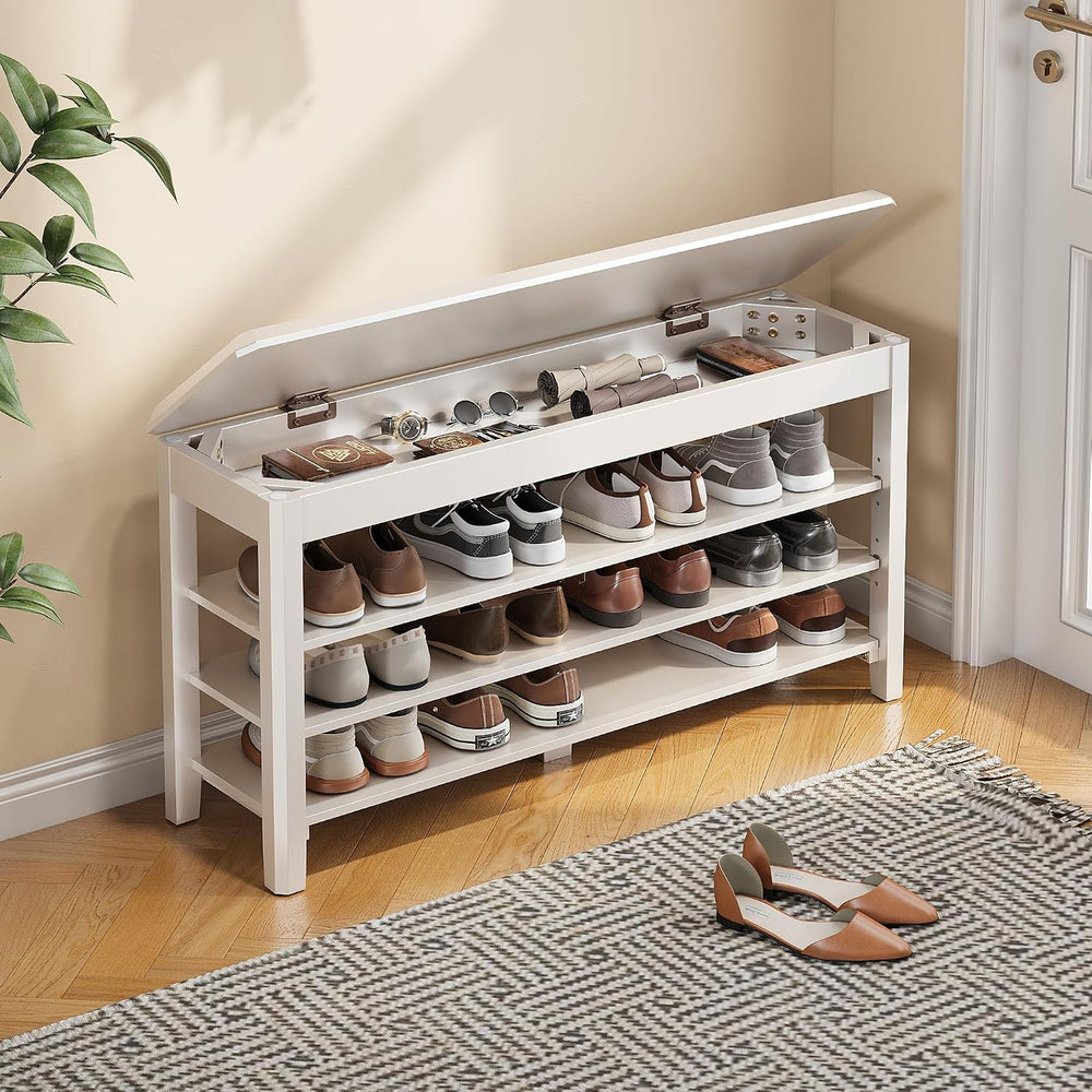 IUNVR Shoe Rack Bench Seat Rubberwood 3-Tier Wooden Storage Bench 550lbs Comp...