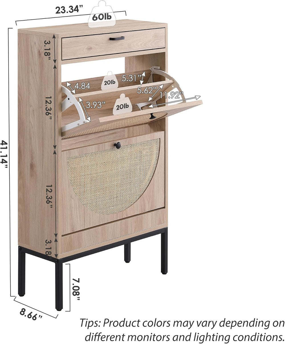 XIAO WEI Shoe Cabinet, Natural Semi Circle Rattan Shoe Storage Organizer Cabi...