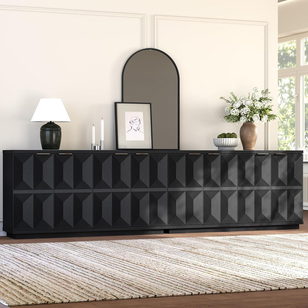 Yechen 118" W Modular Sideboard Cabinet with 3D Geometric Doors, Black