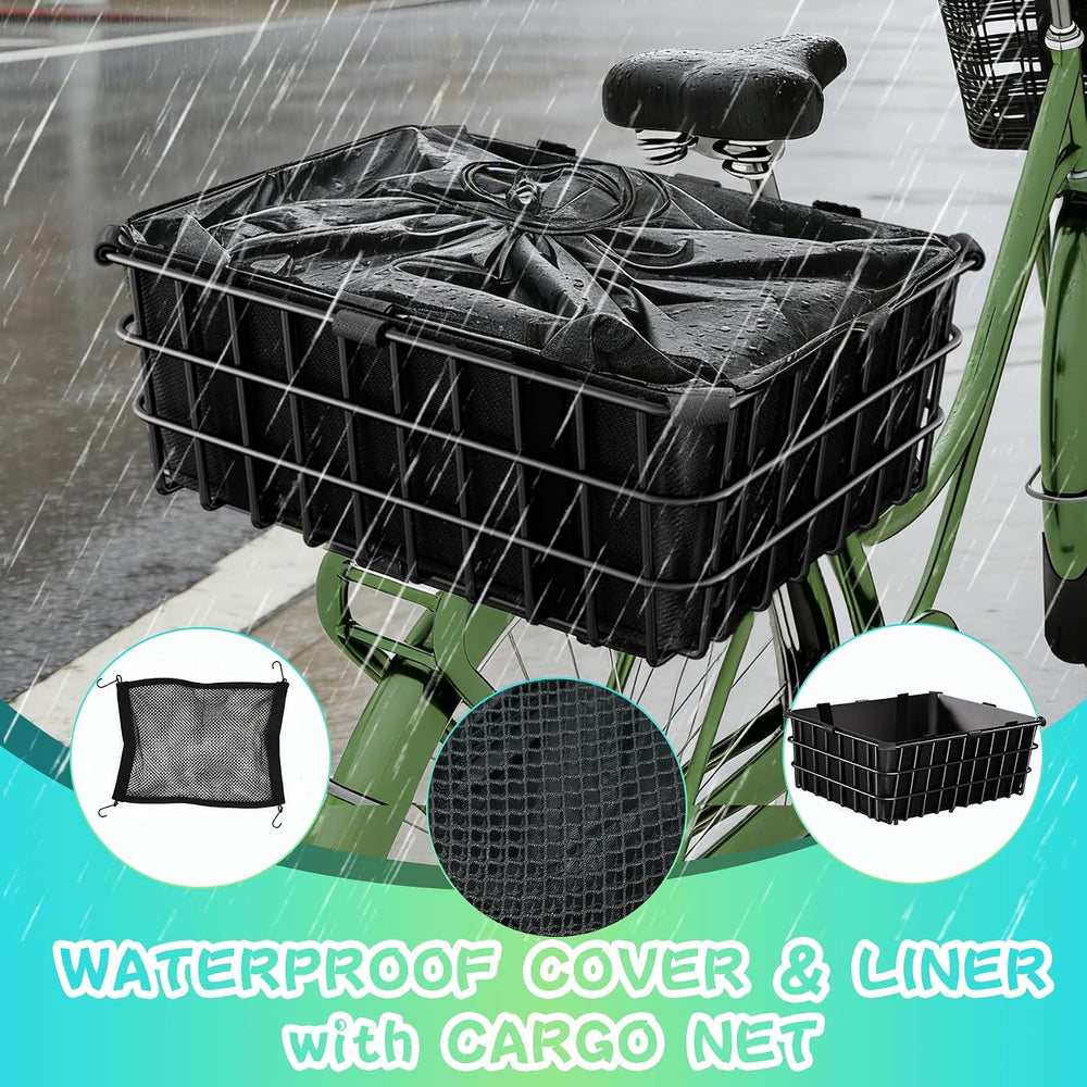 Bike Basket Rear, 16.5 x 12.5 x 6 Inches, Large Capacity Heavy Duty Bicycle B...