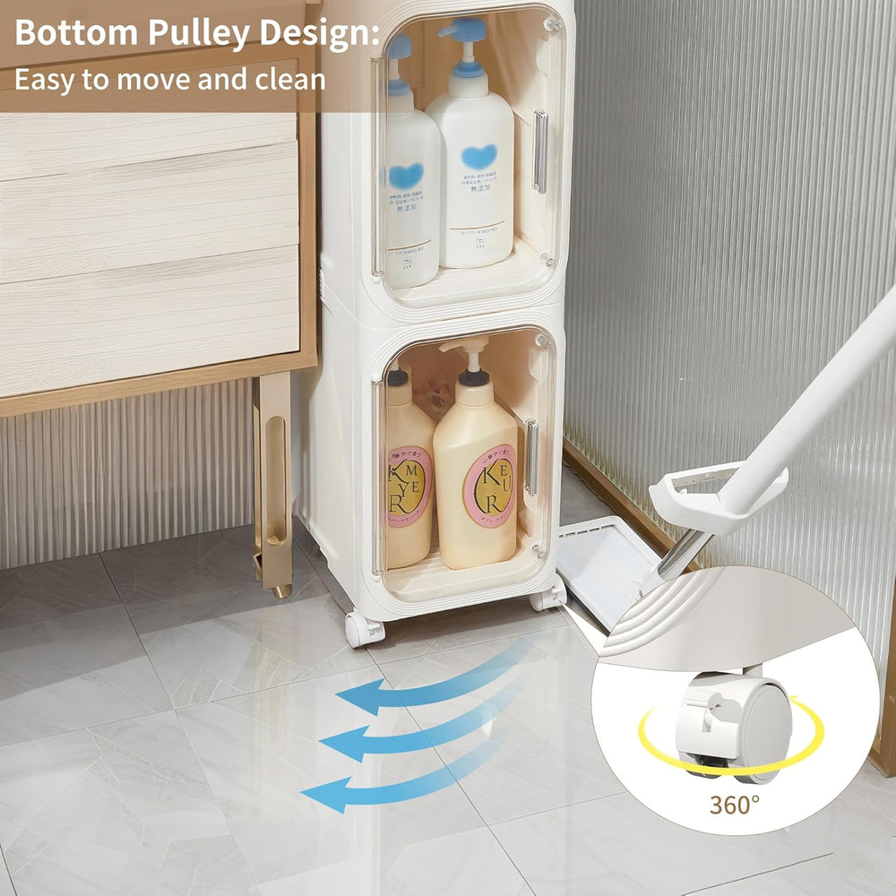 5-Tier Narrow Storage Cabinet Slim Bathroom Tall Skinny Organizer，Beige