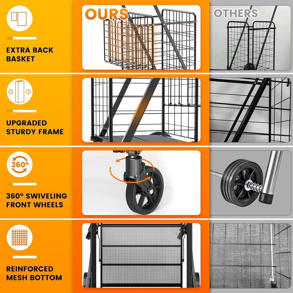 455lbs Shopping Cart for Groceries, Large Heavy Duty Grocery Cart on Wheels