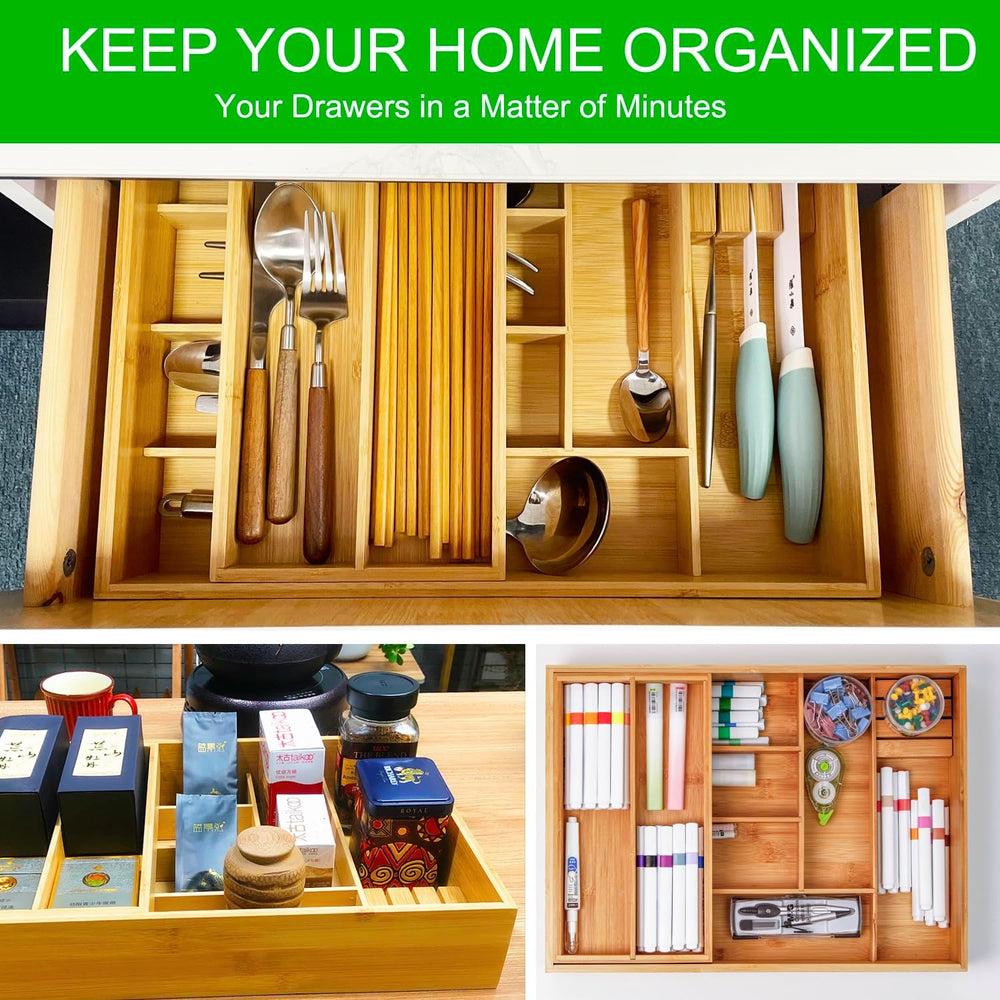 COIWAI Double Layer Bamboo Drawer Organizer Cutlery Utensil Silverware Drawer...
