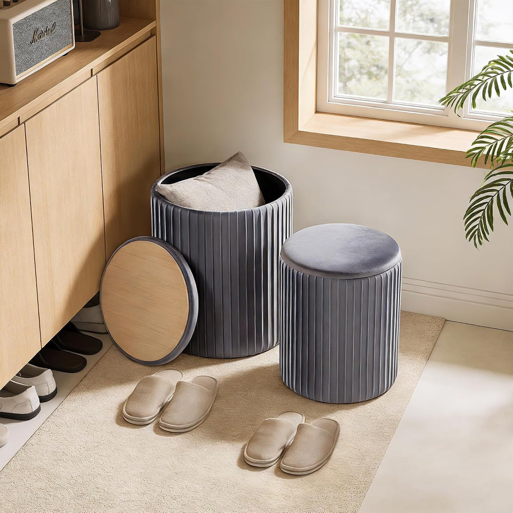 DUMOS Round Ottomans with Storage Set of 2, Vanity Stool, Foot Stool