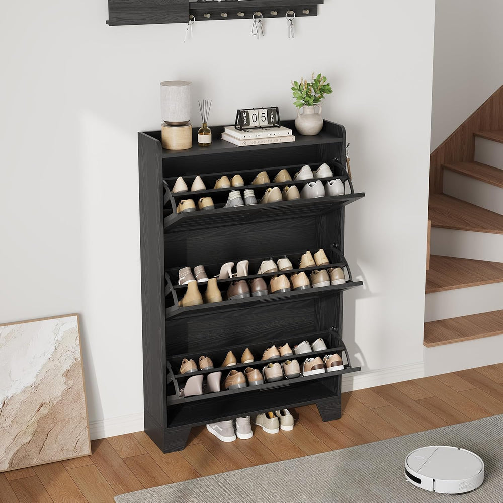 Garvee Shoe Storage Cabinet with 3 Flip Drawers, Freestanding Shoe Organizer ...