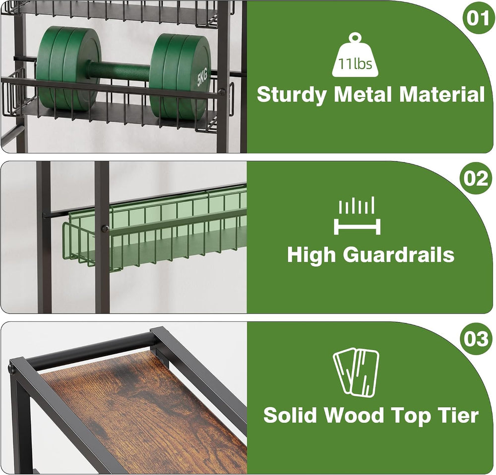 5-Tier Slim Rolling Cart Kitchen Utility Cart, Narrow Kitchen Cabinet with 4 ...