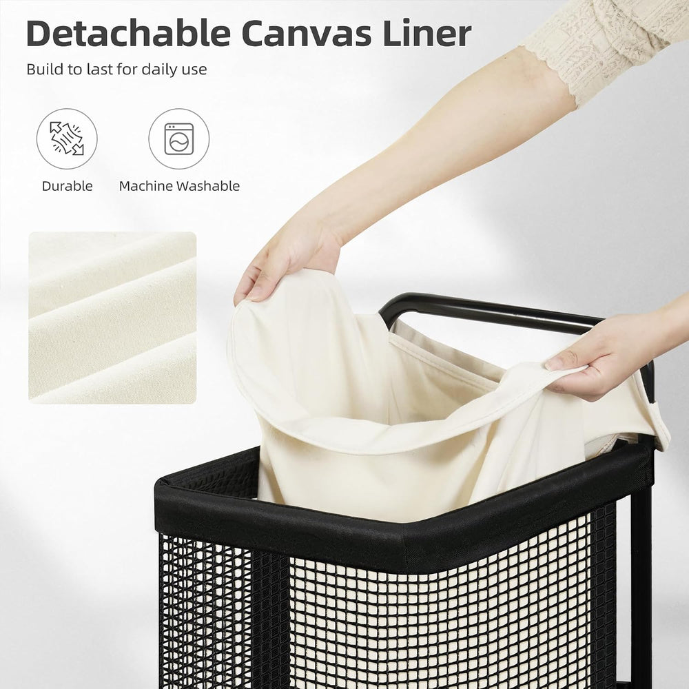 STORAGE MANIAC Rolling Laundry Cart with Removable Canvas Liner Bag, Beige