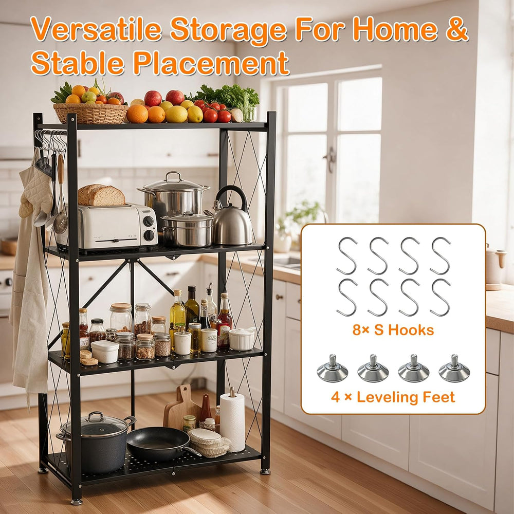 4 Tier Foldable Storage Shelves with Wheels No Assembly