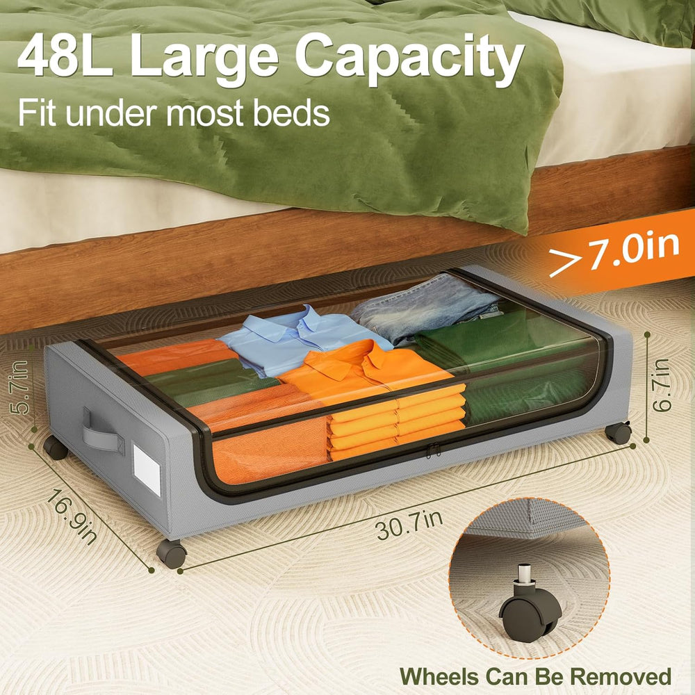 GoMaihe Under Bed Storage with Wheels 48L Grey 4-Pack