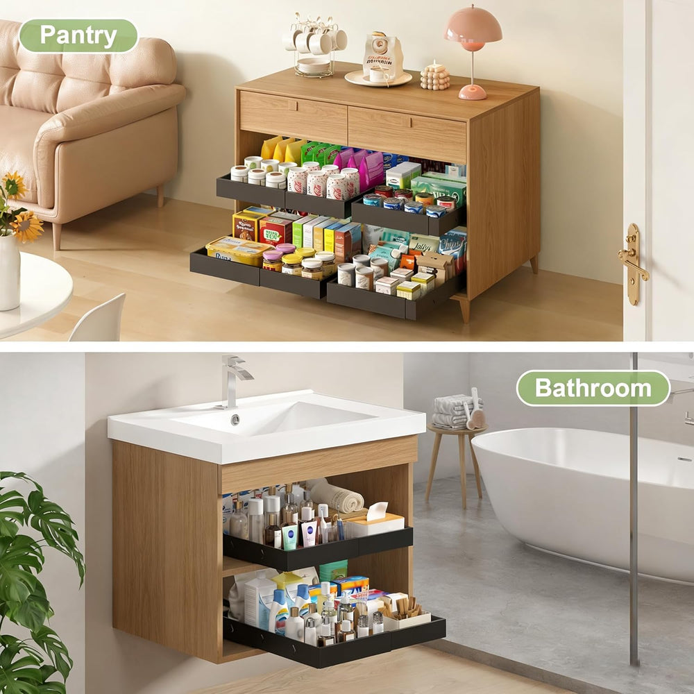 2-Pack-Expandable-Pull-Out-Cabinet-Organizers, No Drill Slide Out Drawers