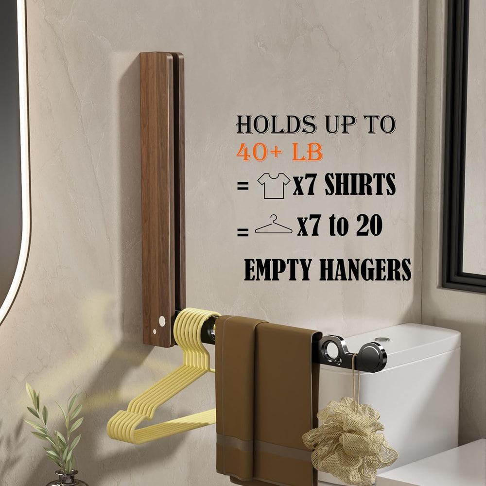 Natural Wood Folding Clothes Hanger Rack for Laundry Room, Wall Mounted Cloth...