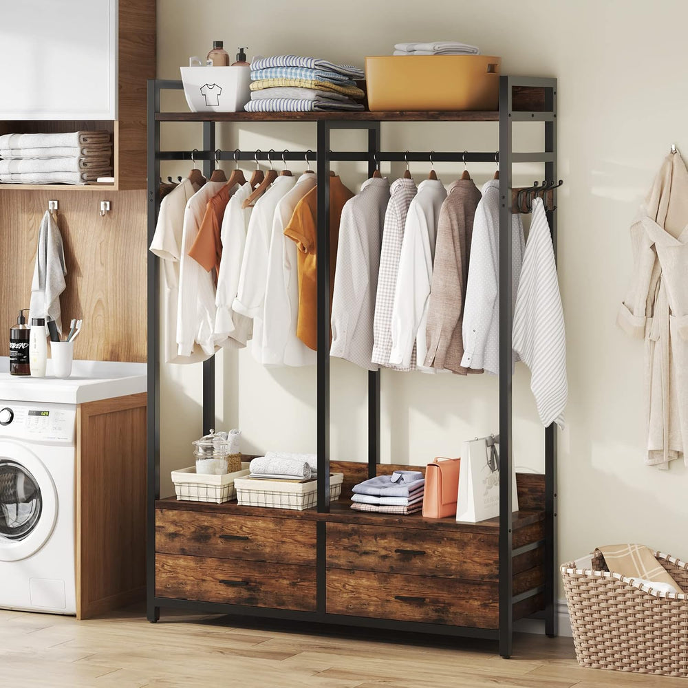 Tribesigns Freestanding Closet Organizer, Garment Rack with 4 Drawers