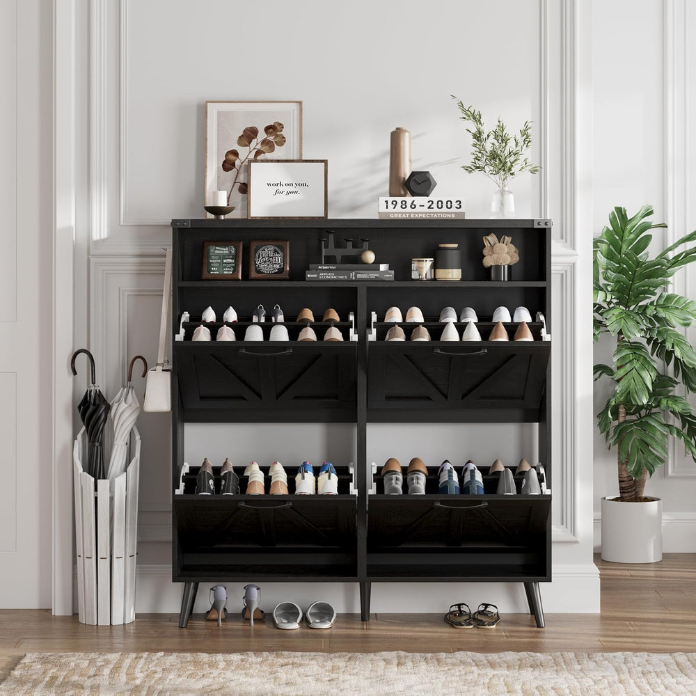 Halitaa Shoe Cabinet with 4 Flip Drawers,Farmhouse Shoe Storage Cabinet for E...