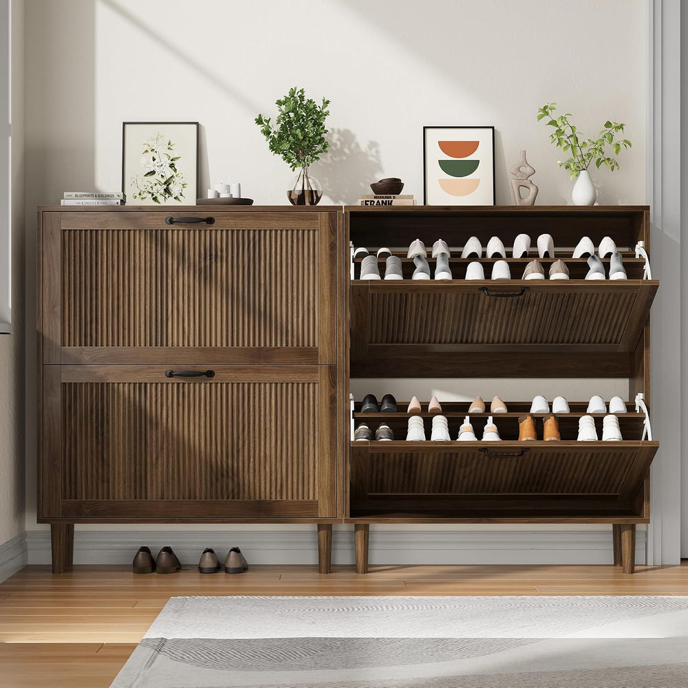 Kiasthome 2 Tier Entryway Shoe Storage Cabinet Closed Space Saving Hidden Sho...