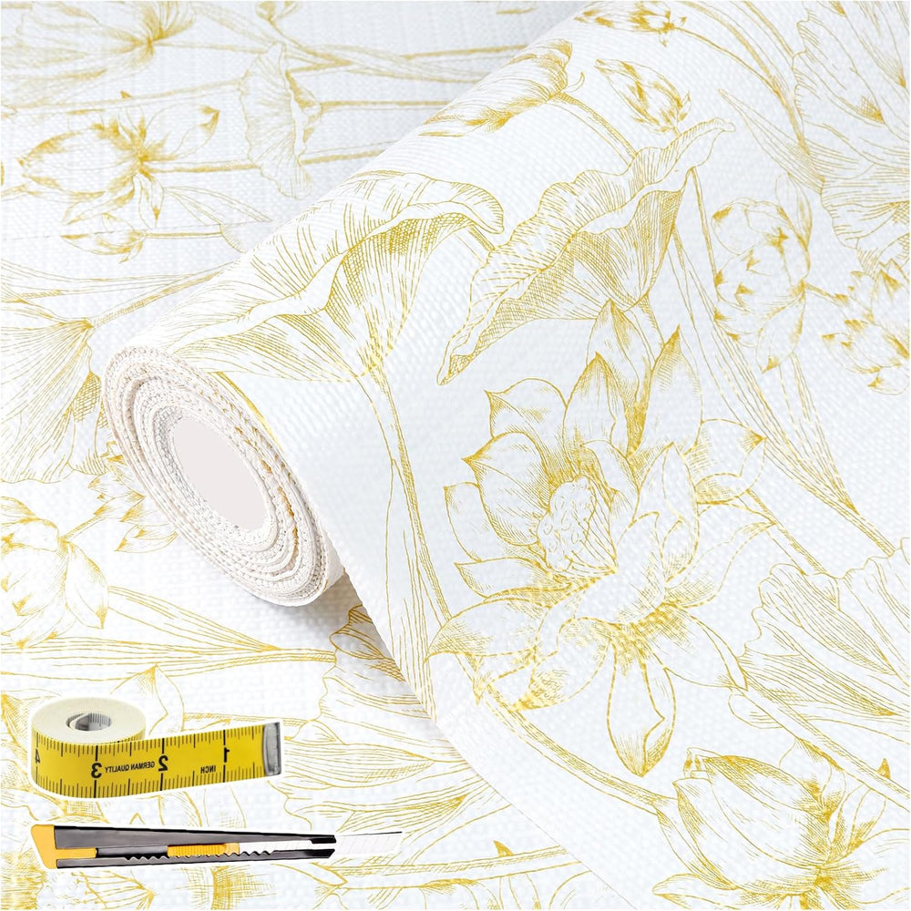 Shelf Liners Thickened Non-Slip Non Adhesive Light Base Gold Lotus Pattern