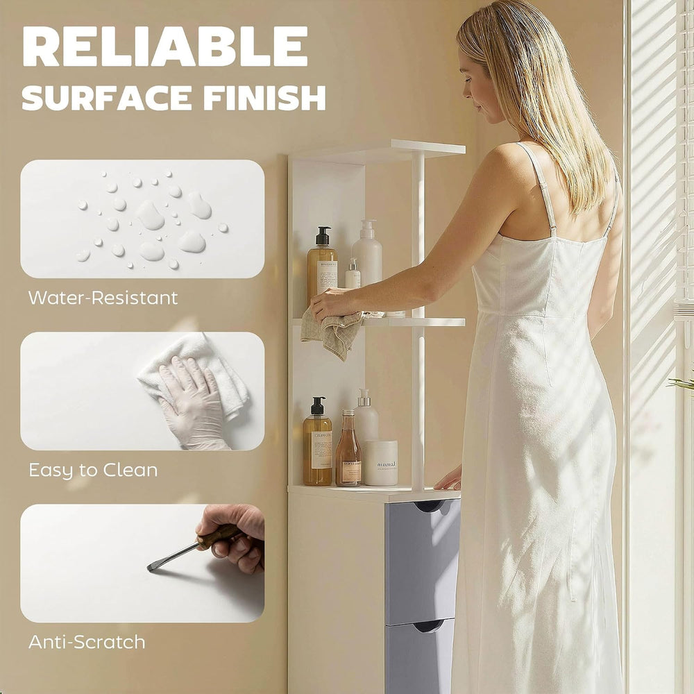 HOMCOM 54" Tall Bathroom Storage Cabinet, Freestanding, 2-Tier Shelf, White