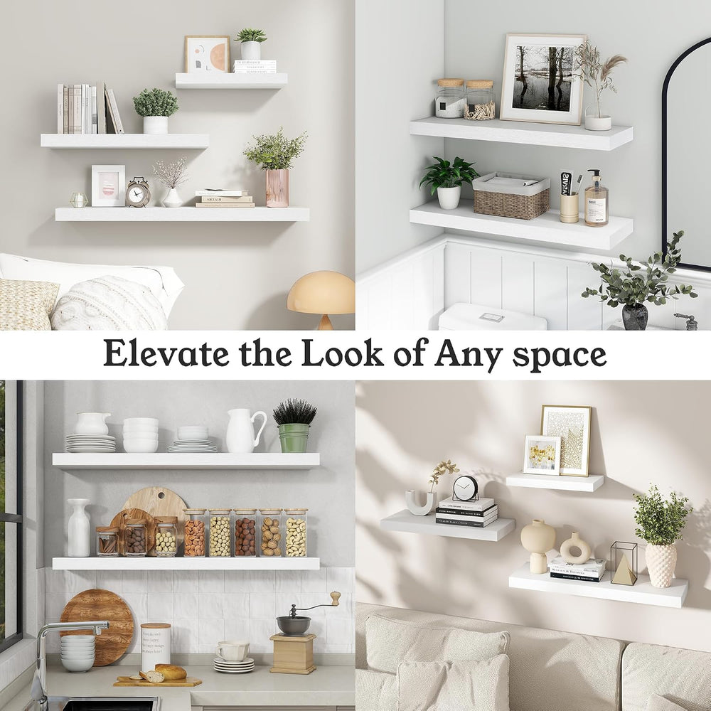 24" White Floating Shelves 12inch Deep Wall Shelf, Set of 2