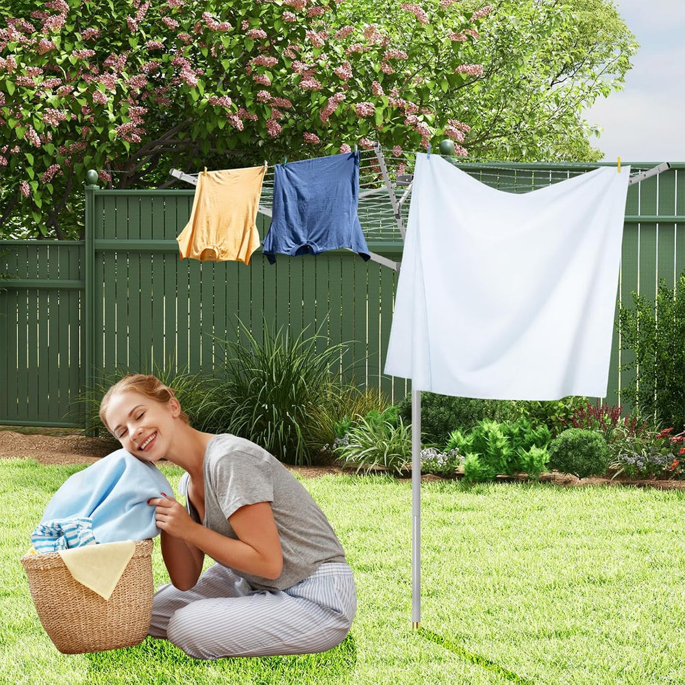 Outdoor Umbrella Drying Rack, 4-Aluminum Arms Folding Rotary Dryer with 12 Li...