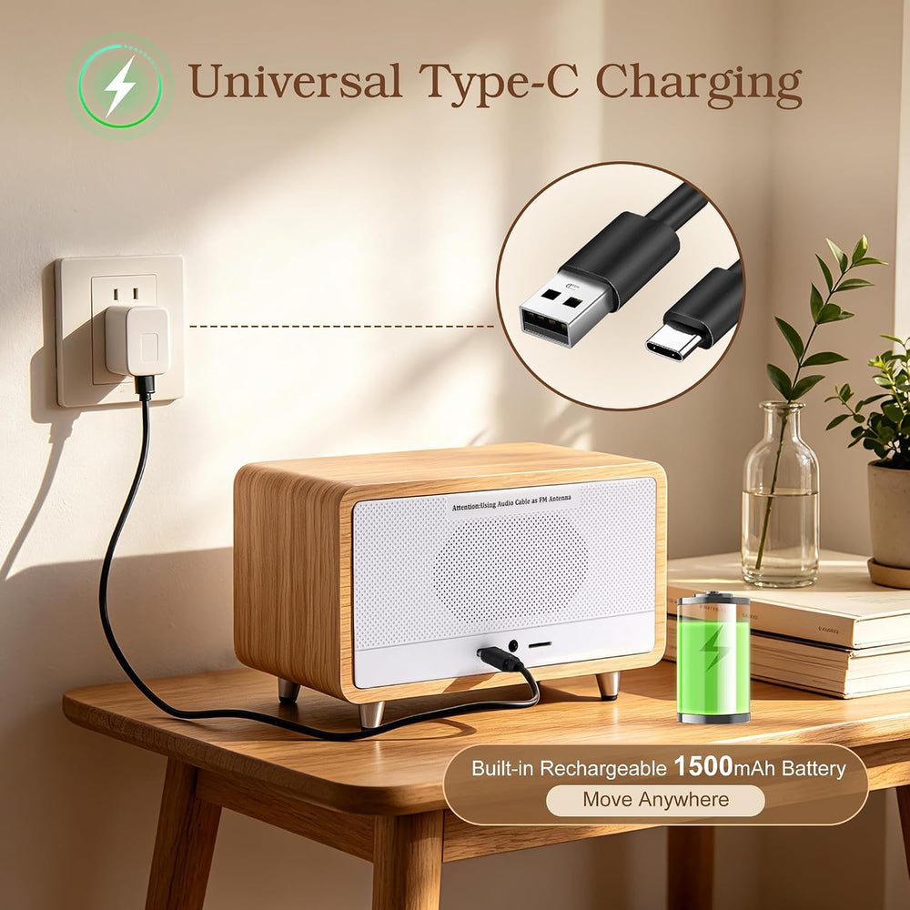 Portable Retro Radio Alarm Clock, Bluetooth Speaker with FM Radio