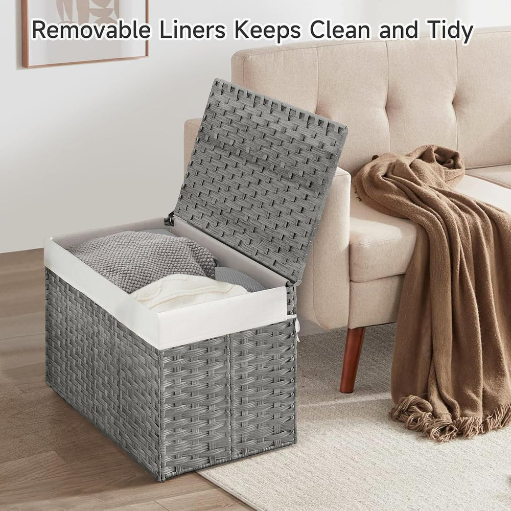 240L Wicker Storage Basket with Lid, Handwoven Rattan Large Shelf Basket with...