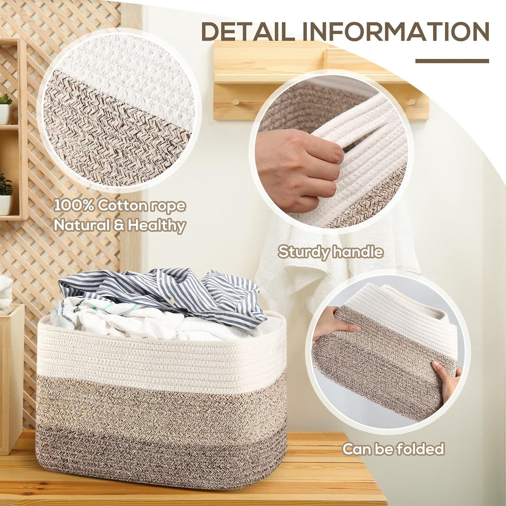 Geetery 6 Pack Woven Storage Baskets Cotton Rope with Handle, Dark Brown