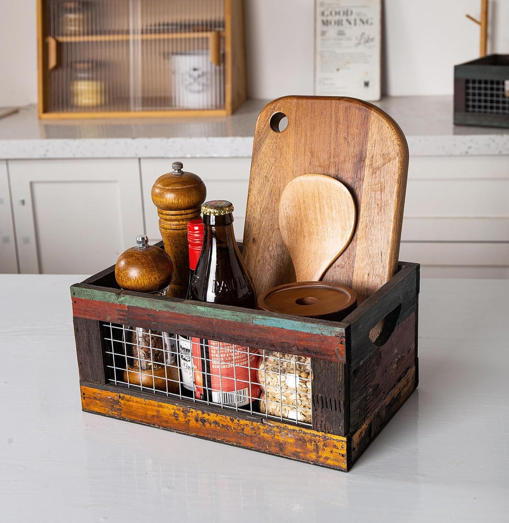 TIMRIS Set of 3 Rustic Wood Nesting Crates, Farmhouse Distressed Wooden Stora...